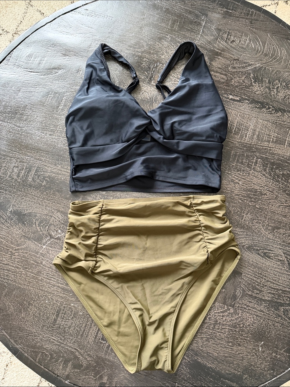 High-Waist Two-Piece Bikini Set in Olive Green and Black